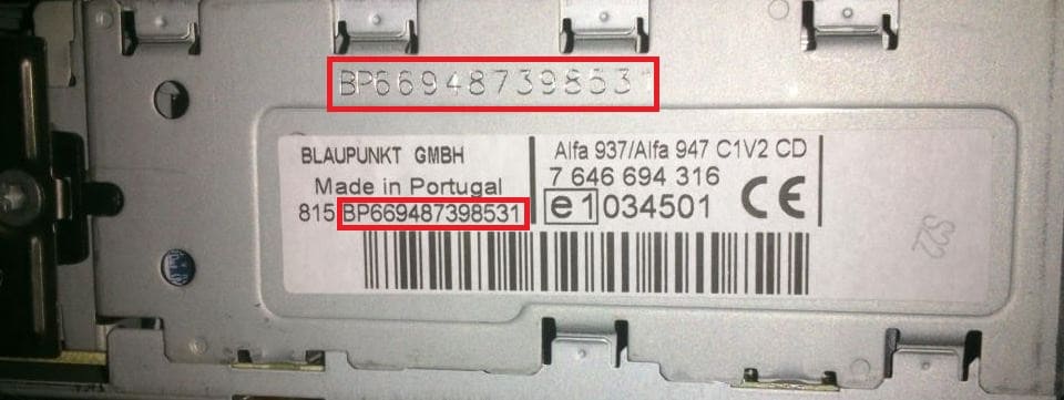 Blaupunkt BP6694 Alfa Romeo Lancia Fiat radio serial